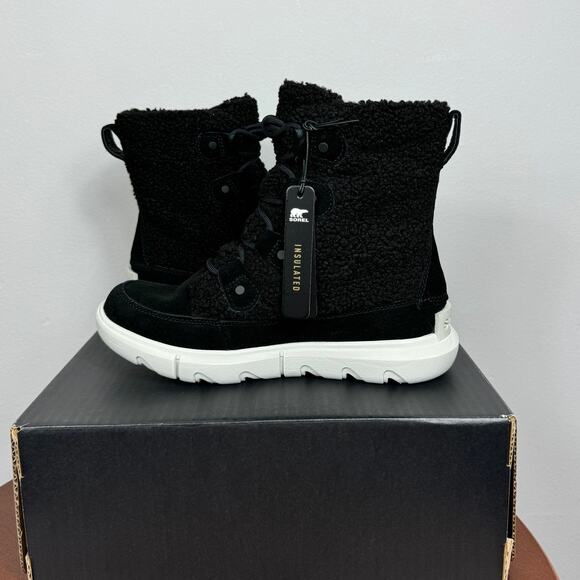 New Sorel Explorer Next Joan Cozy Boots in Black Suede/Faux Shearling Size 6.5 - Picture 5 of 8